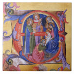 ADORATION OF MAGI NATIVITY CHRISTMAS PARCHMENT KAKELPLATTA<br><div class="desc">Digital image elaboration , 3d modeling and rendering by Bulgan Lumini (c)
Elegant, classic and bright merry Christmas design on parchment with a 3D pink gemstones elaborated from Italian medieval miniature from San Miniato, Tuscany</div>