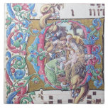 ADORATION OF MAGI , NATIVITY MONOGRAM WITH DOLPHIN KAKELPLATTA<br><div class="desc">Elegant Q letter  antique medieval coral miniature from Tuscany Siena , with pink, red,  blue precious gem stones white pearls flowers, colorful vintage style design by Bulgan Lumini (c).</div>