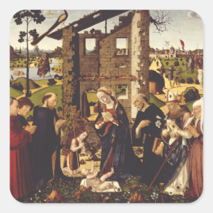 Adoration of the Child with Saints and Donors Fyrkantigt Klistermärke