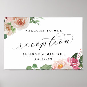 Adore Blommigt Calligraphy Reception Välkomsttecke Poster