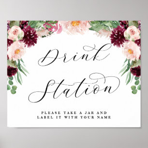 Adore Blommigt Drink Station Chic Bröllop-tecken Poster