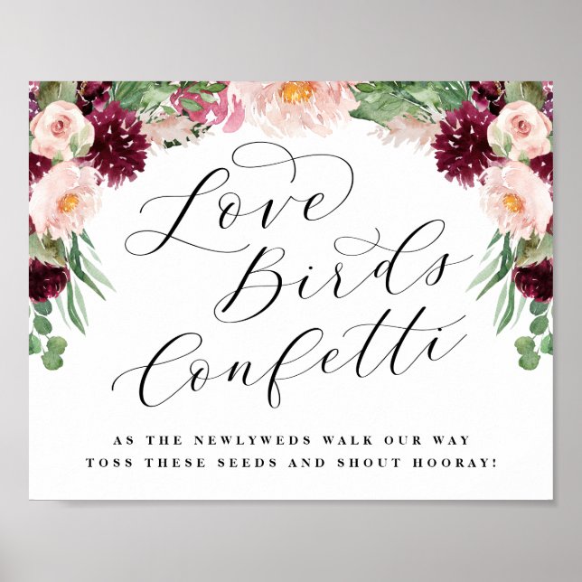 Adore Blommigt Love Bird Seed Confetti Bröllop Sig Poster (Framsidan)