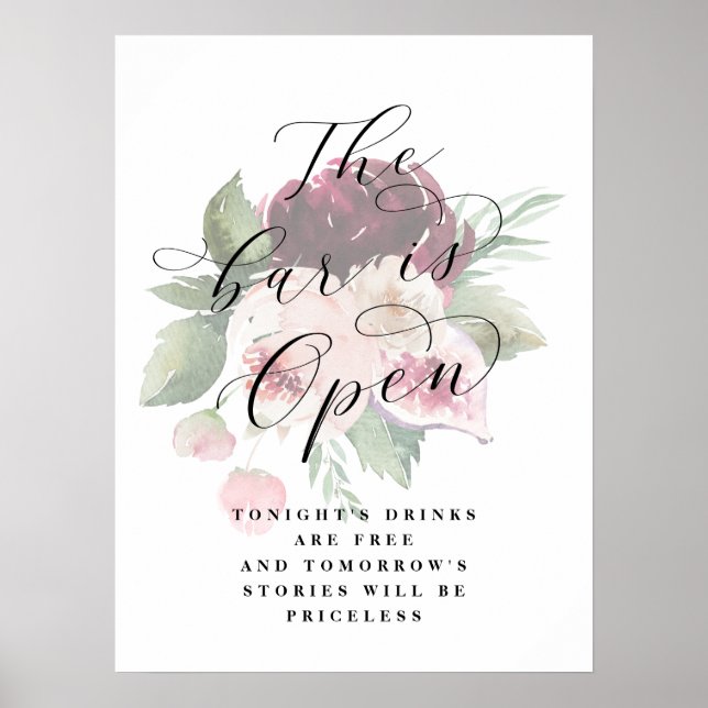 Adore Blommigt Open Pub Wedding Reception Sign Poster (Framsidan)