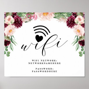 Adore Floral Wifi Network & Password Wedding Sign Poster