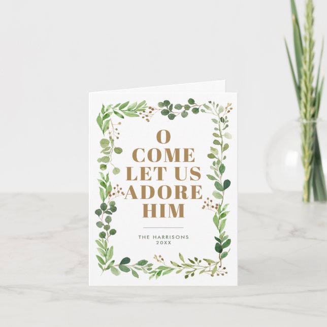 Adore Him Foliage Ram Religiösa, mappat foto Helgkort (Framsida)