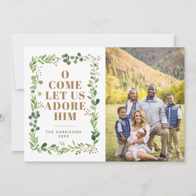 Adore Him Foliage Ram Religiösa Photo Julkort (Framsida)