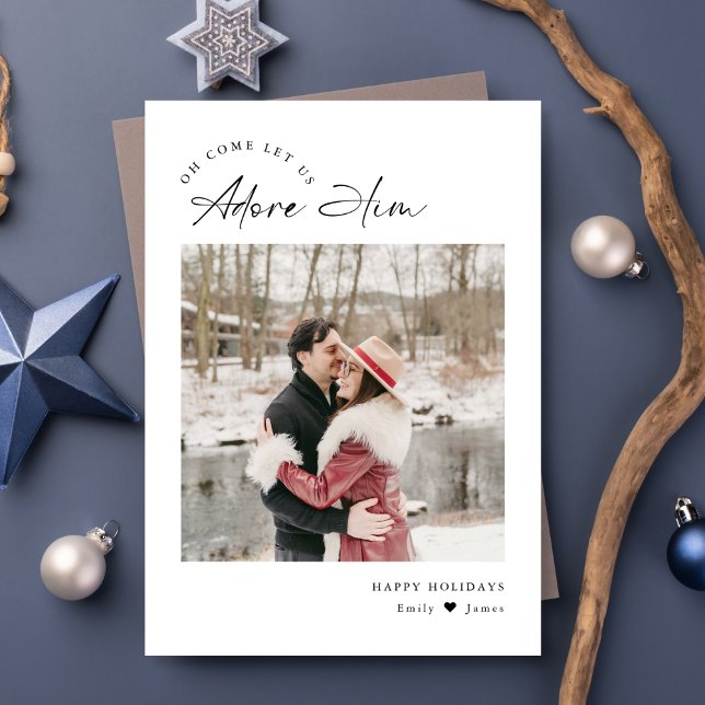 Adore Him Religiösa Christian Minimal Family Photo Julkort (Skapare uppladdad)