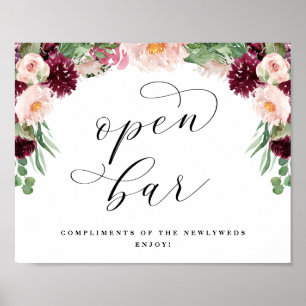 Adore Open Pub Calligraphy Wediting Sign Poster
