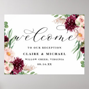 Adore Welcome Chic Blommigt Script Bröllop Sign Poster