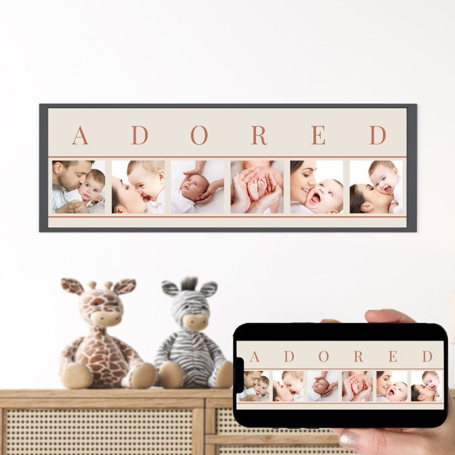 ADORED Photo Collage Clay Natural 6 Baby Bild Poster (Adored new baby photo collage for the nursery, living room, grandparent gifts ..)