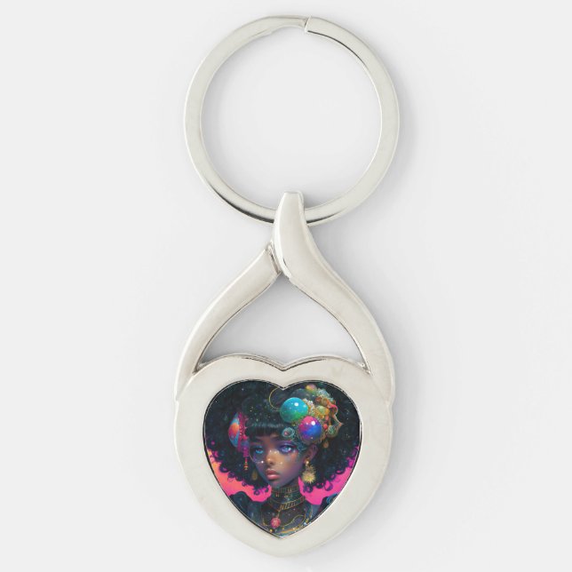 Adorned Knight Twisted Heart Silverfärgad Nyckelring (Framsidan)