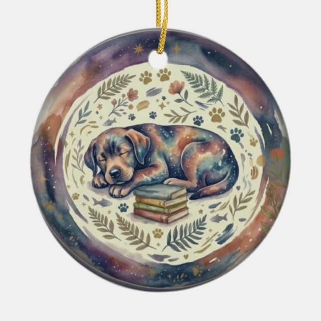 Adorno Navideño Perro Durmiendo con libros Julgransprydnad Keramik (Framsidan)