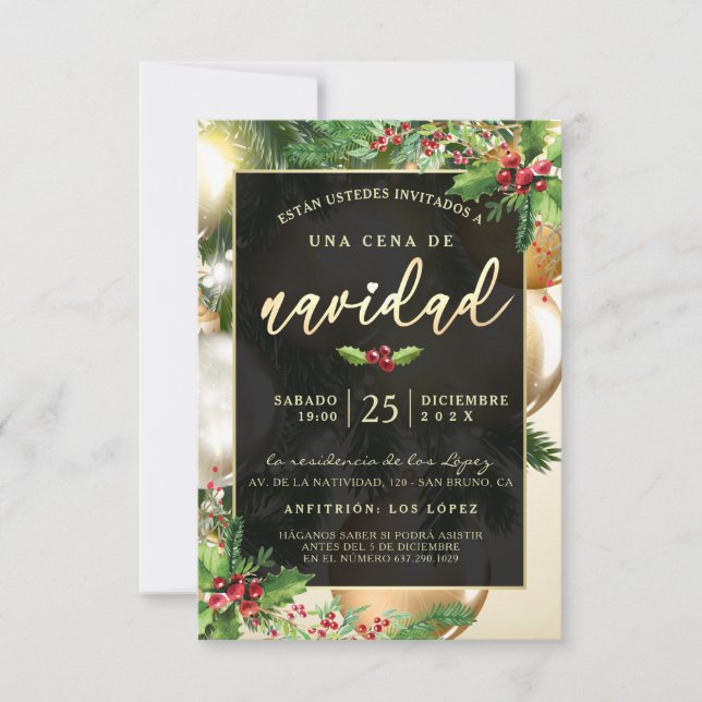 Adornos Dorados Invación a una Ceña Navideña Inbjudningar (Framsida)