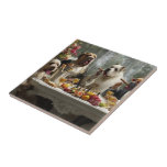 Adornos para el hogar  Azulejos Kakelplatta<br><div class="desc">"This design is special because it captures a unique moment of peace and friendship between elegant, relaxed dogs. Their refined posture and the gentle act of sharing a cigar among vibrant flowers remind us that each moment is a gift, inviting us to live the present with gratitude and connection. Designed...</div>