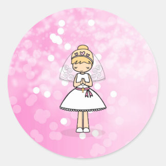Adous First Heliga Communion Little girl-klistermä Runt Klistermärke