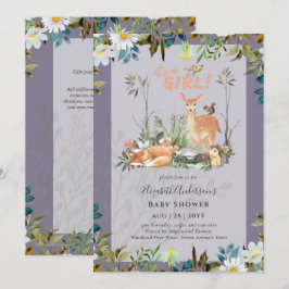 Adous GIRLS Woodland Hjort Baby Shower Lilac Inv Inbjudningar