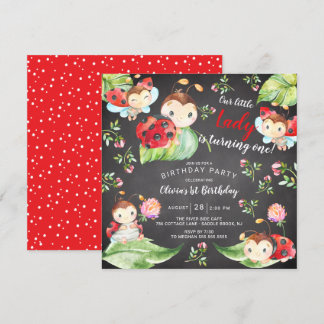 Adous Little Dam Ladybug 1st Birthday Invati Inbjudningar