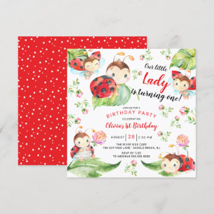 Adous Little Dam Ladybug 1st Birthday Invati Inbjudningar