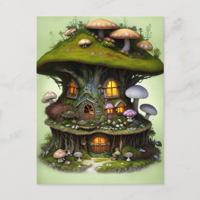 Adous Mossy Mushroom Fairy House Vykort (Framsida)