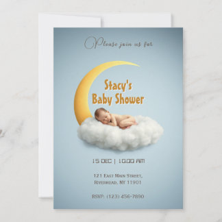 Adous Newborn Sleeping on Crescent Måne Inbjudningar