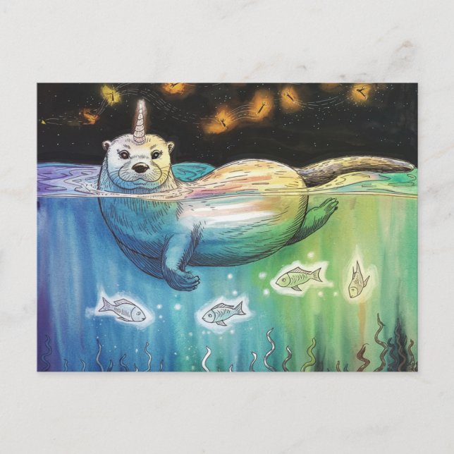 Adous Otter Unicorn Vykort (Framsida)