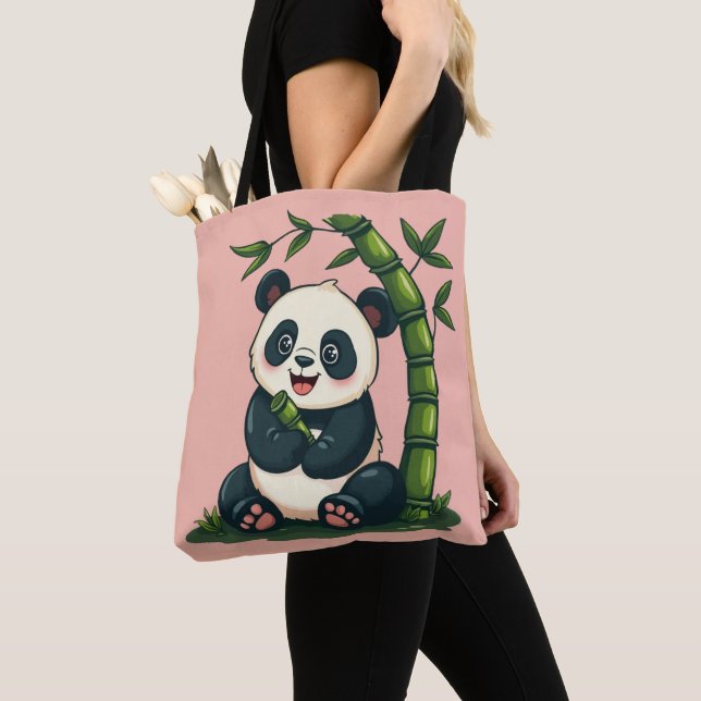 Adous Panda Hugger Bamboo Cute Tecknad Art Tygkasse (Närbild)