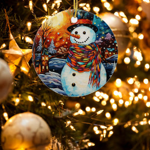 Adous Snögubbe Stached Glass jul Julgransprydnad Keramik