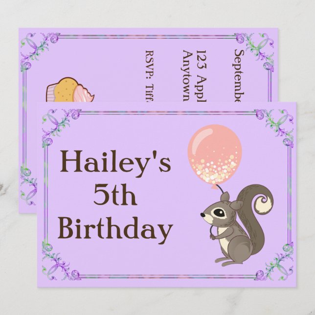 Adous Squirrel Birthday Inbjudan (Fram/baksida)