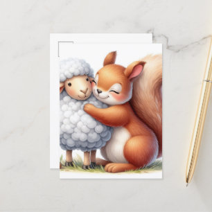 Adous Squirrel Hugs a Sheep Vykort