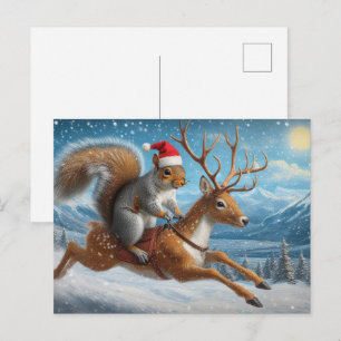 Adous Squirrel Santa Reindeer jul Snowing Vykort