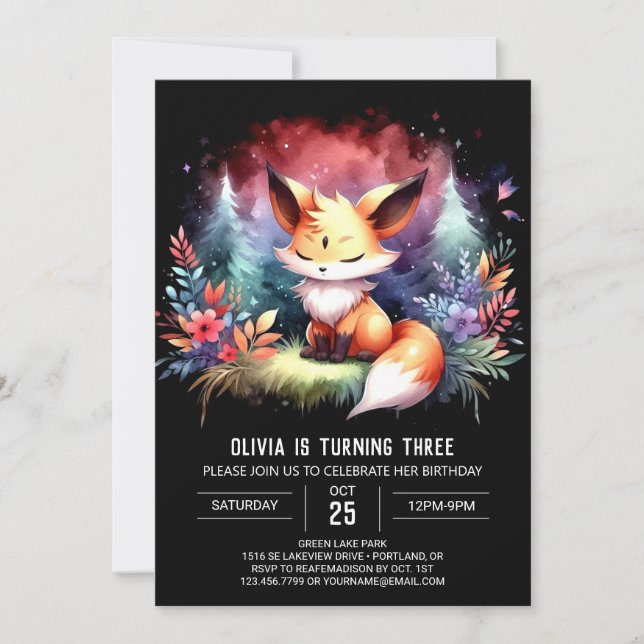 Adous Sweet Fox Birthday digital Inbjudningar (Framsida)