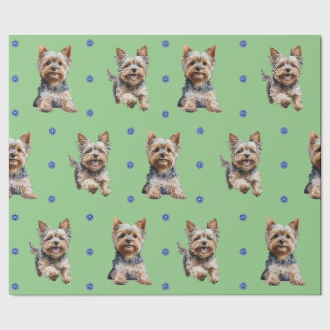 AdreatYorkshire Terrier-jul på Grönt Presentpapper (Seam)