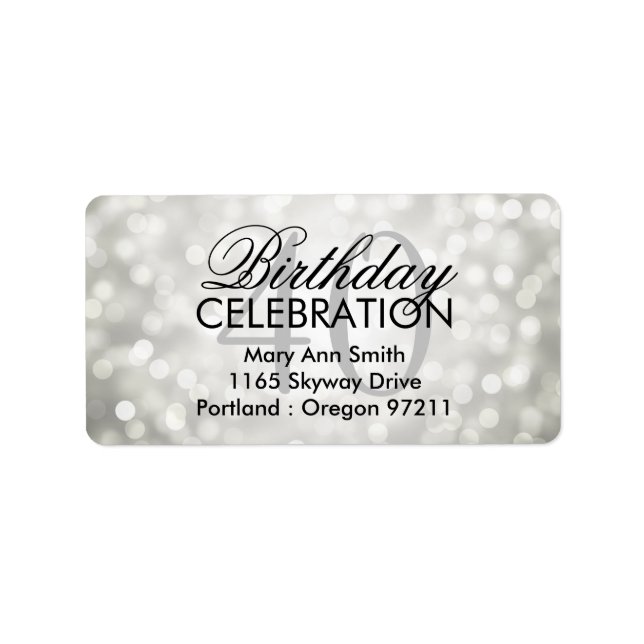 Adress 40:e födelsedag Party Silver Glitter Ljus Adressetikett (Framsidan)
