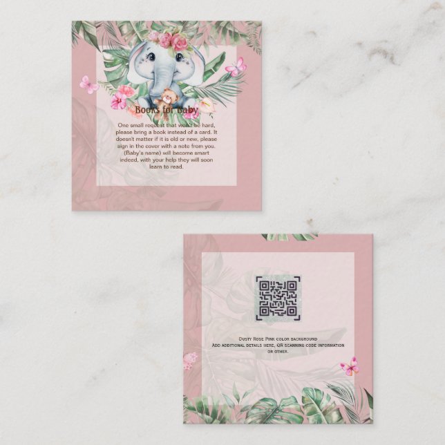 Adress Baby Elephant Bok Dikt Request Card Anteckningskort (Fram/baksida)