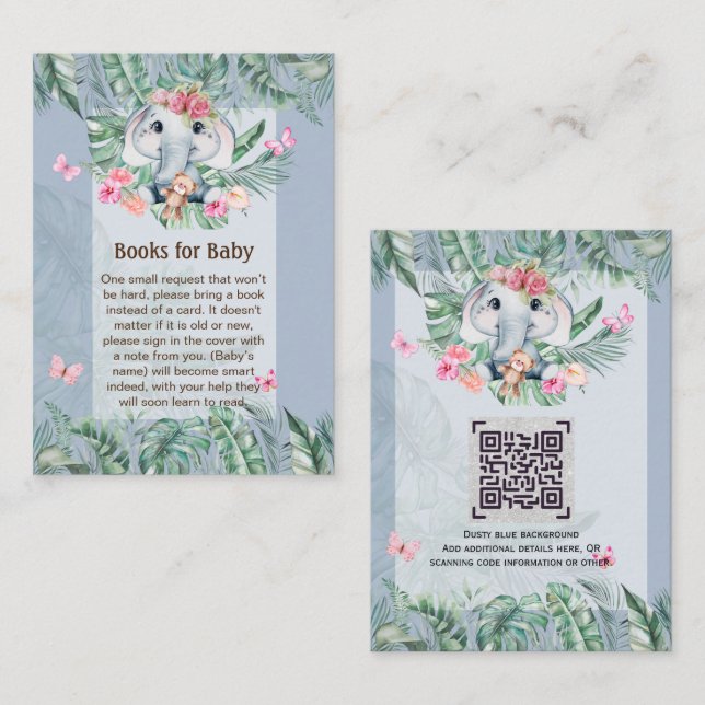 Adress Baby Elephant Bok Dikt Request Card Tilläggskort (Fram/baksida)