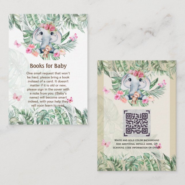 Adress Baby Elephant Bok Dikt Request Card Tilläggskort (Fram/baksida)