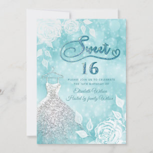 Adress dress bokeh vit ros sweet sixteen inbjudningar