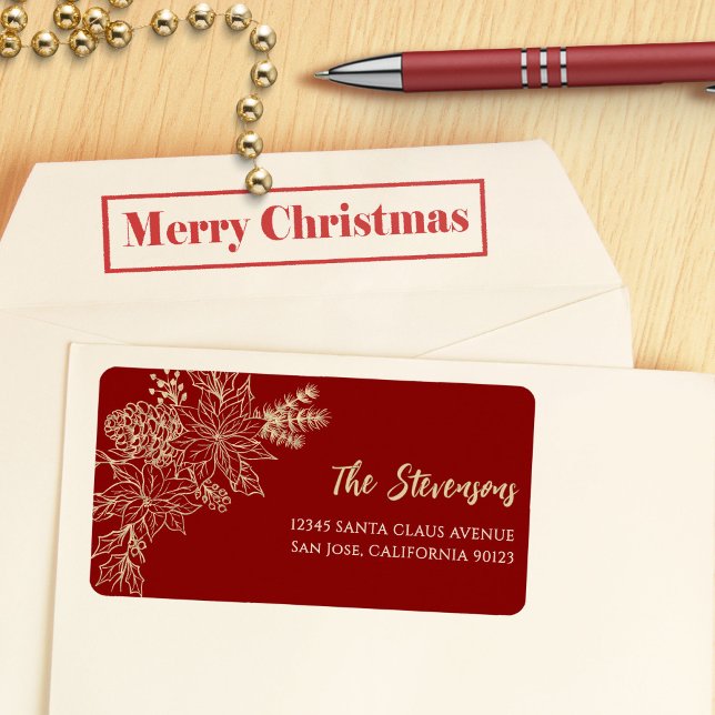 Adress-etikett för Red Blommigt Helgdag Adressetikett (Skapare uppladdad)