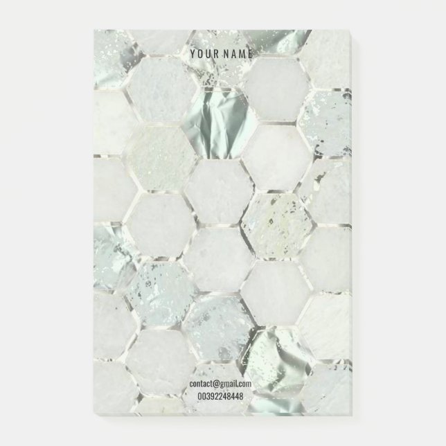 Adress för Hexagon Marble Mint Grönt Silver Lux Na Post-it Block (Framsida)