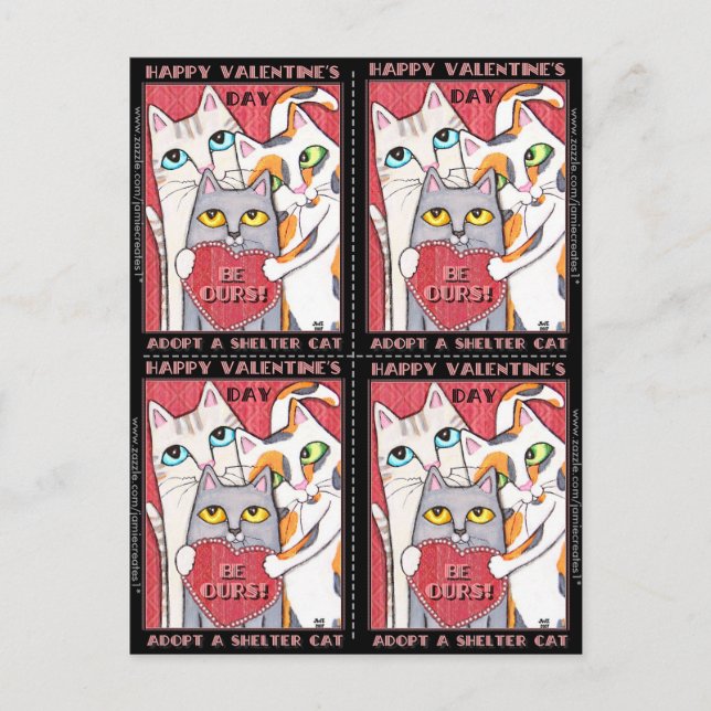 Adress/inkapsling Katt 4 Valentineser - platta kor Helg Vykort (Framsida)