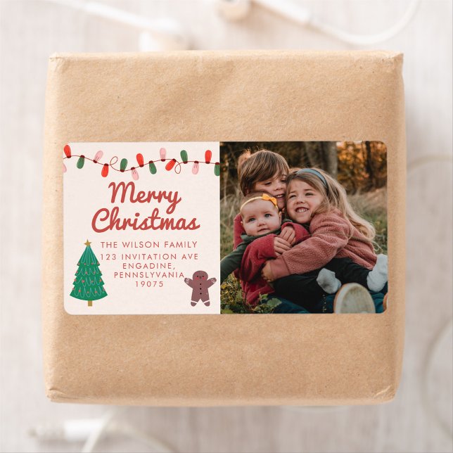 Adress Labe i julfamiljens foto-God jul Fraktsedel (Skapare uppladdad)