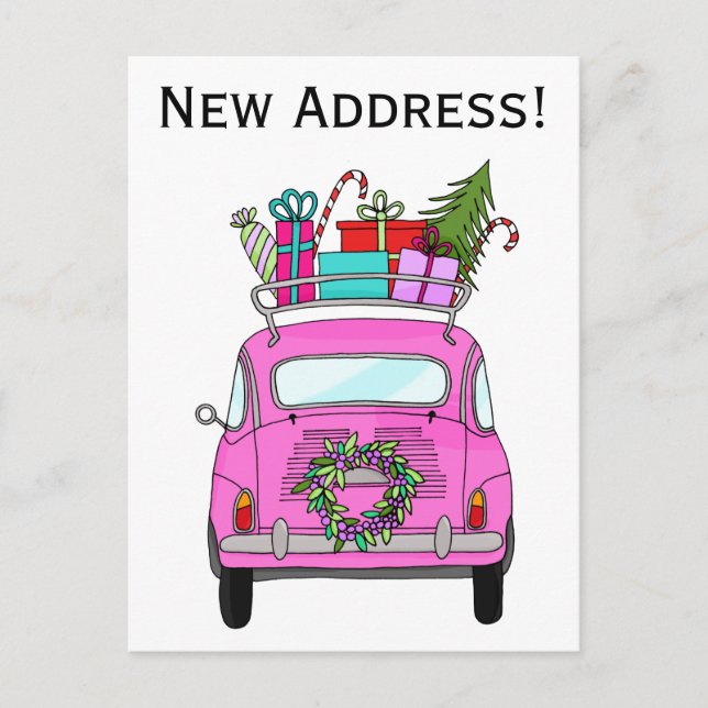 Adress Meddelande om Rosa Fiat 500 julklappar Vykort (Framsida)