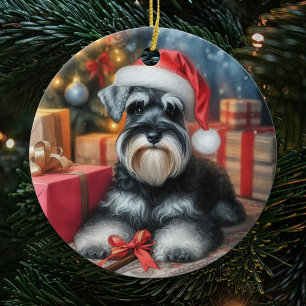 Adress Miniature Schnauzer Hund jul Julgransprydnad Keramik