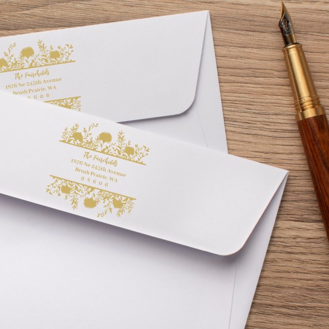 Adress Modern Simple Finare Wildblommor & Twigs Stämpel (Skapare uppladdad)