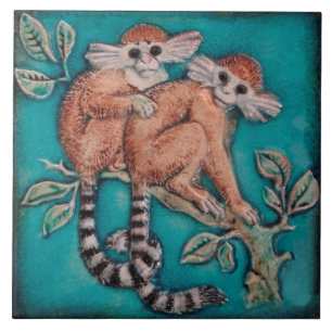 Adress Monkeys Majolica Repro German Antique Kakelplatta