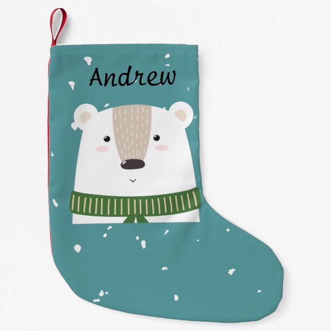 Adress: Monogram jul Polar Bear Blue White Liten Julstrumpa (Framsidan)