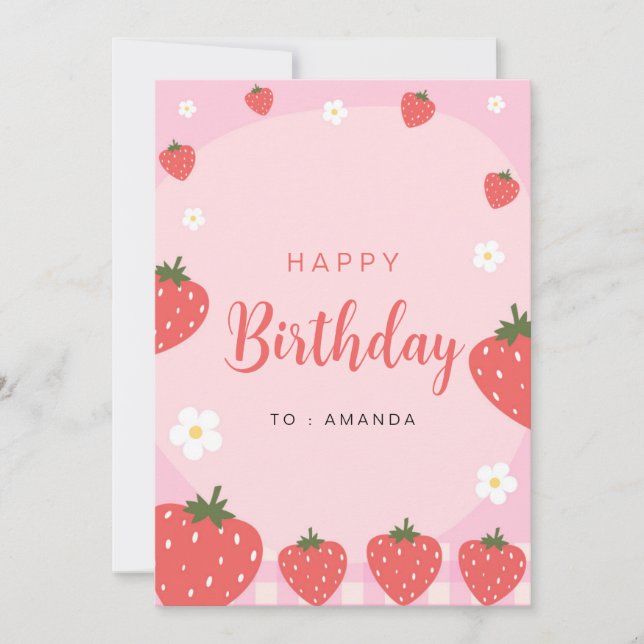 Adress Rosa Strawberry Grattis på födelsedagen Car Kort (Framsida)