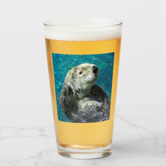 Adress Sea Otter Cute Blue Vatten Glaskopp (Framsida fylld)