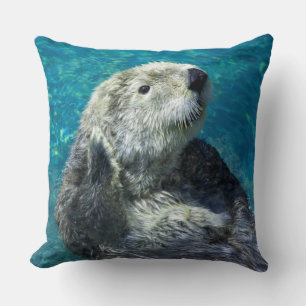 Adress Sea Otter Cute Blue Vatten Kudde