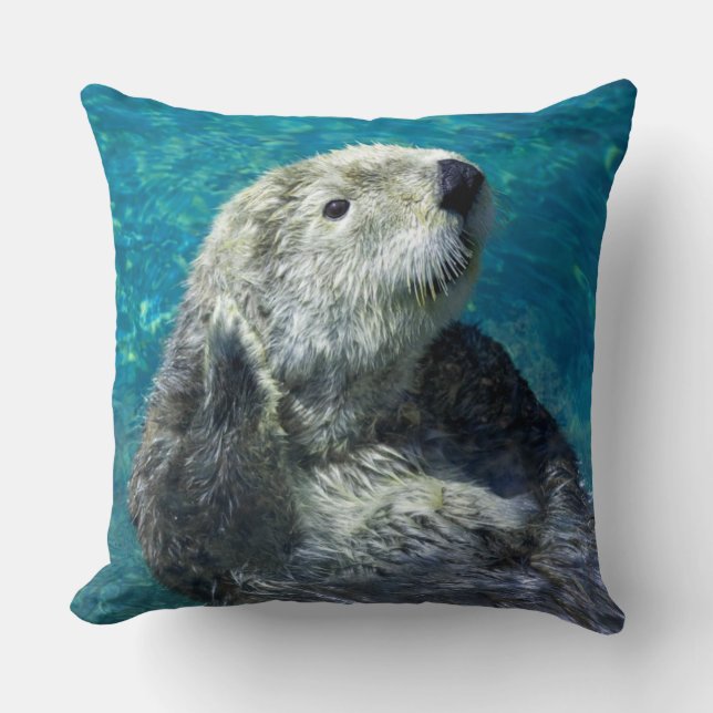 Adress Sea Otter Cute Blue Vatten Kudde (Framsida)